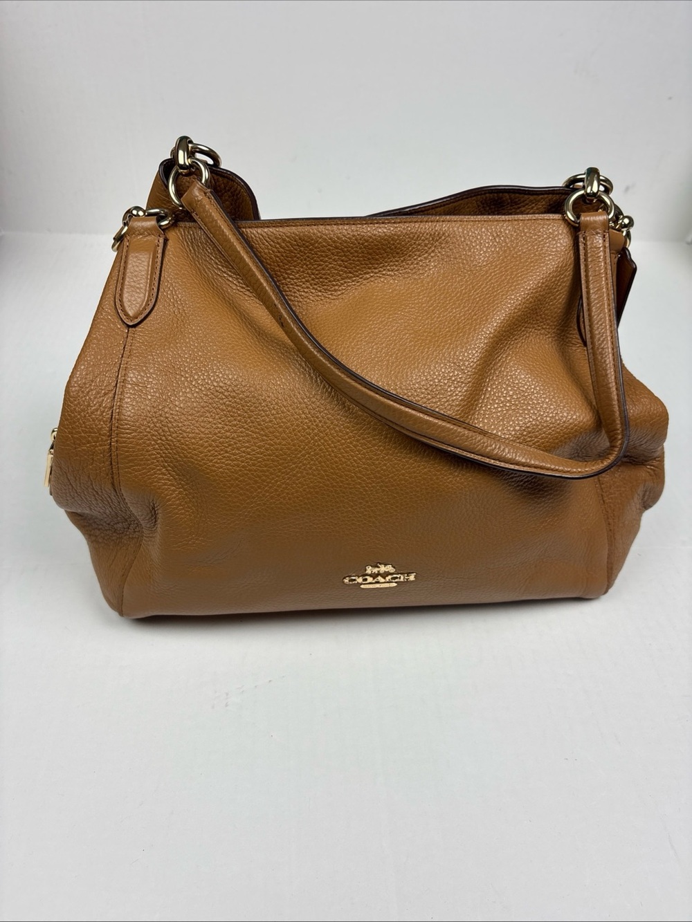 Coach Edie Shoulder Bag Purse Brown Saddle Cognac Leather Gold Accent Slouch
